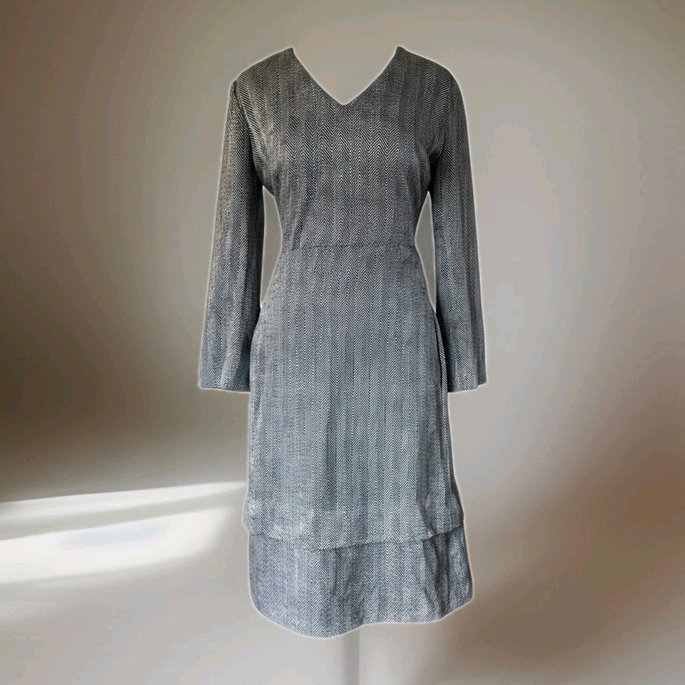 Vtg 1960 Vogue Americana Dress Herringbone Navy Pockets Career Business S